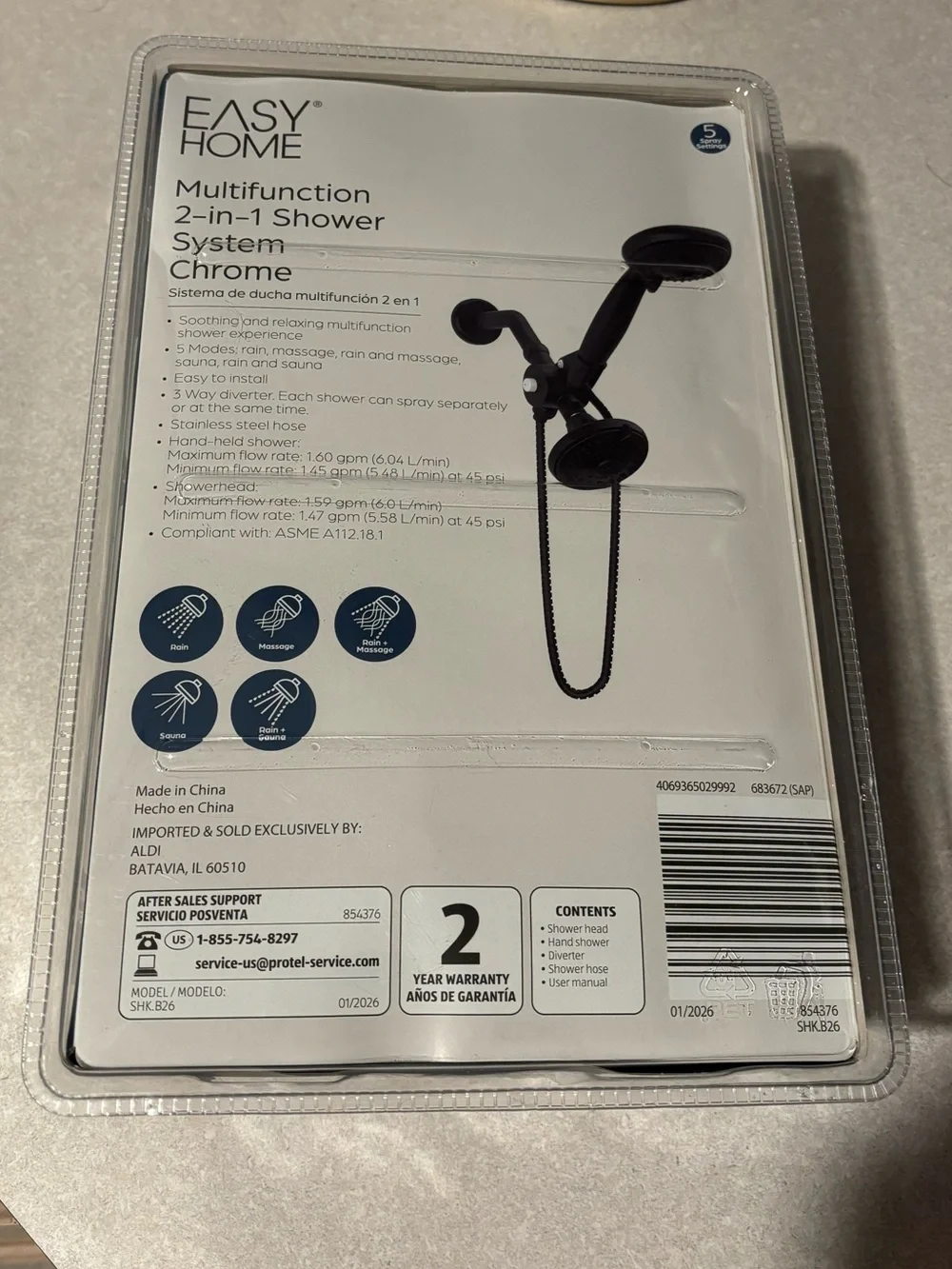 Easy Home Chrome 2-in-1 Multifunction Shower Head - Black